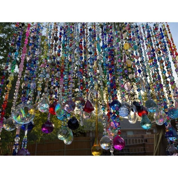 Beaded Suncatcher Butterfly Pastel Green Blue Yellow Crystal Prism Hanging Decor - Picture 9 of 10